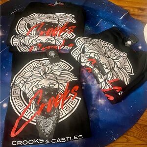 Crooks & Castles Black Crewneck x Retro Stitch Designer Grey Jeans